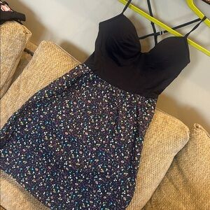 PINK Victoria’s Secret Molded Lycra Black Tank with Cotton Floral Skirt-M